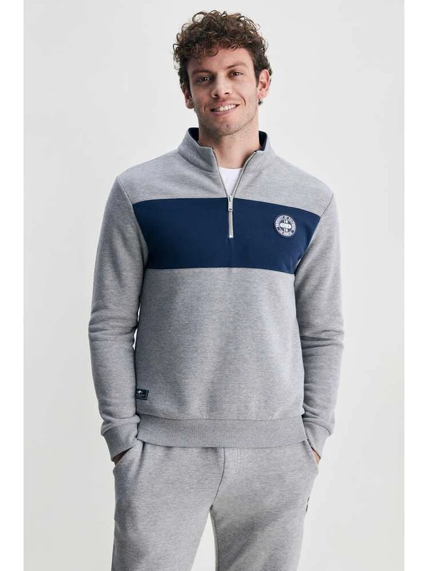 Ucla Khal Gri Yarım Fermuarlı Kauçuklu Standard Erkek Sweatshirt