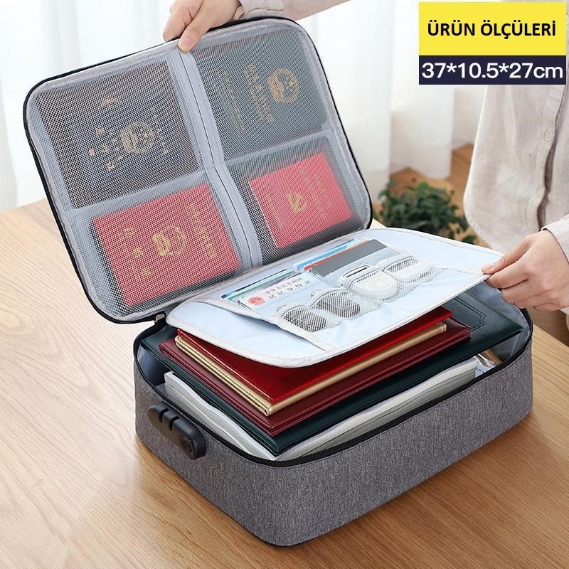 Dekohop Belge Evrak Pasaport Saklama Düzenleyici Çanta Kilitli Seyahat Organizer Çantası