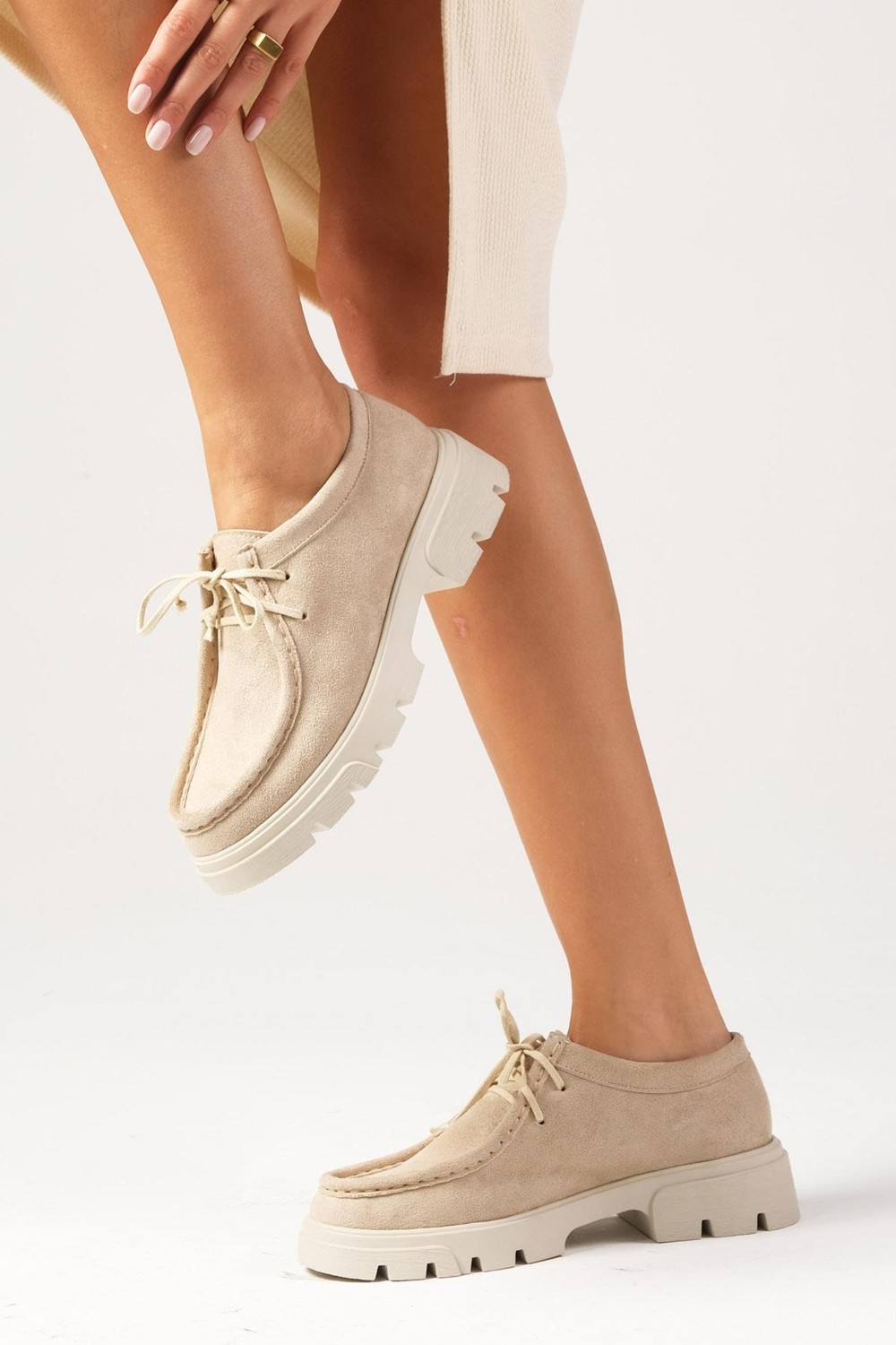 Mio Gusto Hope Bej Renk Kalın Tabanlı Kadın Loafer Ayakkabı görsel 2