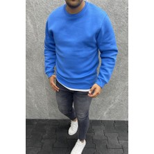 Outlet Çarşım Erkek Sweatshirt Sıfır Yaka Mavi S