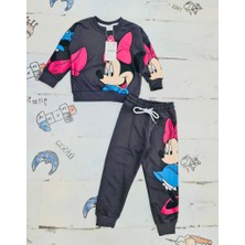 Sml Tekstil Minnie Mouse Çizgi Karakterli Antresit Kız Çocuk Eşofman Pijama Alt Üst Takımı