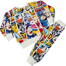Sml Tekstil Çizgi Karakterli Krem Erkek Çocuk Eşofman Pijama Alt Üst Takımı