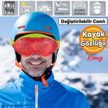 Badem10 Kayak Gözlüğü Değiştirebilir Camlı Antifog Güneş Kar Gözlük Kırmızı Snowboard Glasses Gözlük