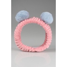 Toyaş Gül Kurusu Mavi Ponponlu Peluş Bandana Makyaj Spa Saç Bandı