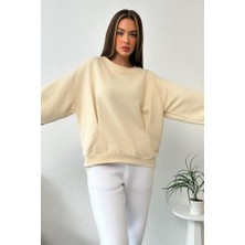 Zaroli Kadın Oversize Pens Detaylı Geniş Yaka Ribanalı Sweatshirt