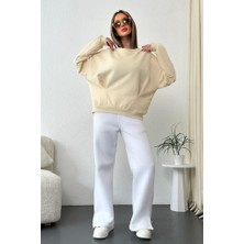 Zaroli Kadın Oversize Pens Detaylı Geniş Yaka Ribanalı Sweatshirt