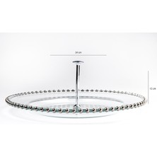 Heritage Gümüş Yaldız Detaylı Boncuk Kenar Cam Sunumluk Servis Tabağı Etajerli 34 cm