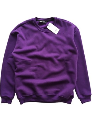 Outlet Çarşım Erkek Sweatshirt 3 Iplik Şardonlu Pamuk Eflatun