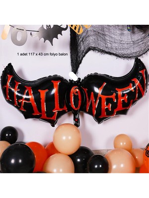 Pandoli Halloween Yazılı Yarasa Şekilli Süpershape Folyo Balon 1 Adet 117X43 cm