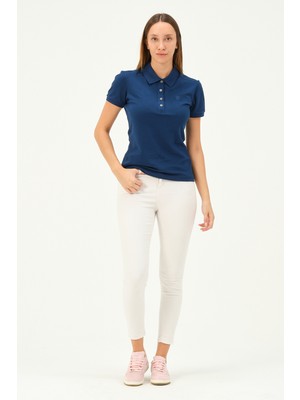 MSW Kadın Regular Fit Polo Yaka T-Shirt Düz Renk Pamuklu Rahat Tasarım Kısa Kol