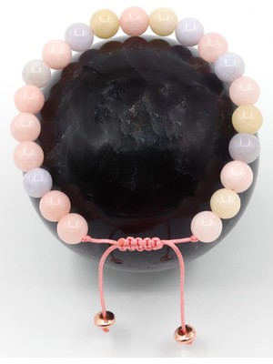 Alibaba Doğaltaş Akuamarin - Morganit - Heliodor Doğal Taş Makrome Örme Bileklik