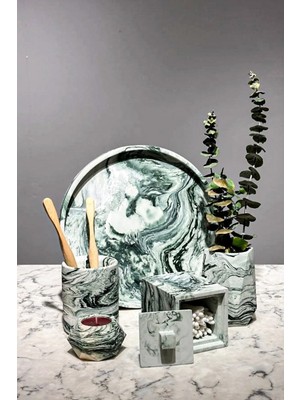 Betonmall Marble Serisi Mermer Görünümlü Beton Yeşil Banyo Seti