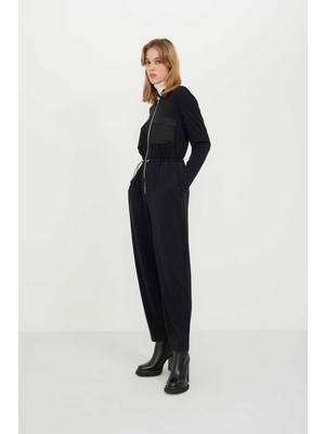 ROMAN Önden Fermuarlı Örme Tulum Siyah K2422402_001