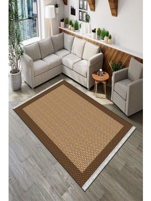 Roslyn Home Bohem Iskandinav Halı Yıkanabilir Kaymaz Taban Çerçeveli Halı Kadife Kumaş Süngerli Dot Taban Kilim