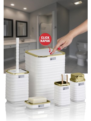 Okyanus Home Luna Gold Serisi Beyaz Kare 5'Li Banyo Seti