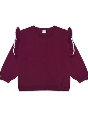 Antebies Beyaz Fırfırlı Bordo Triko Sweatshirt Tayt Takım