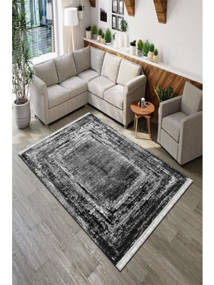 Roslyn Home Dekoratif Eskitme Yıkanabilir Yolluk Gri Renk Halı Kadife Kumaş Dokuma Taban Kilim Mutfak Halısı