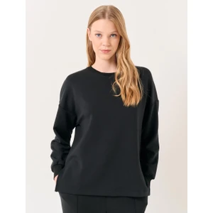 Jimmy Key Siyah Bisiklet Yaka Uzun Kollu Oversize Sweatshirt