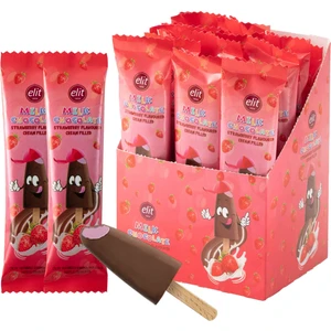 Elit Çikolata Dondurma Çubuğunda Çilek Krema Dolgulu Sütlü Çikolata 30g Display Kutu (15x30g) Glutensiz