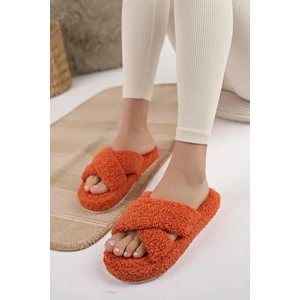 Modafrato HAVLU Çapraz Kadın Ev Terliği Kışlık Terlik Ses Yapmaz