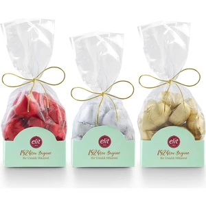 Gianduja Dolgulu Mini Kalp Çikolata (Altın-Gümüş-Kırmızı) 3lü Set Poşet 3x200g Glutensiz