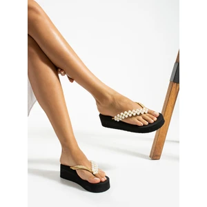 Platform Gold Boncuk Parmak Arası Acıtmaz Plaj Terlik Flip Flops