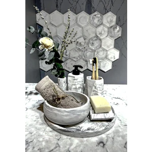 6'Lı Mermer Desenli Beton Banyo Seti Tuvalet Wc Sıvı Sabunluk Diş Fırçalığı Aksesuar Takımı