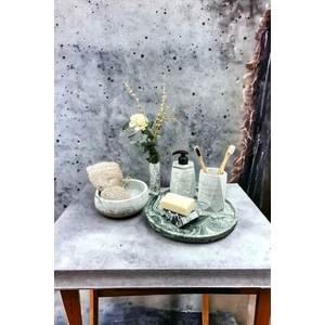 6'Lı Mermer Desenli Beton Banyo Seti Tuvalet Wc Sıvı Sabunluk Diş Fırçalığı Aksesuar Takımı