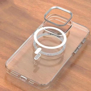 Heptek İletişim Apple iPhone 15 Pro Max Kılıf Magsafe Wireless Şarj Destekli Metal Çerçeve Butonlu Crystal Kapak (Ef)
