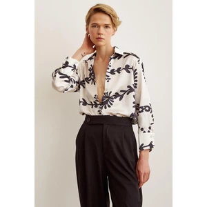 Never More Desenli Saten Gömlek