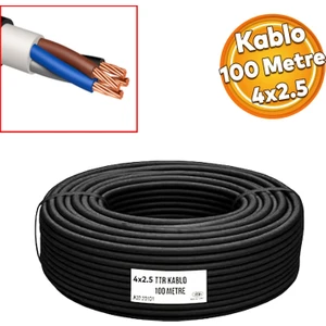 Ttr Çok Telli Elektrik Kablosu Topraklı Bakır Iletken Damarlı Siyah Kablo 4x2,5 100 Metre
