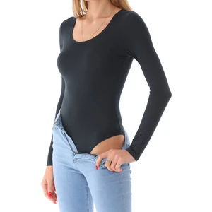 Kadın Viskon Dekolte Yaka Çıtçıtlı Zıbın Body-Füme