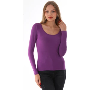 Penye Bizden Kadın Viskon Dekolte Yaka Slim Fit Tişört-Mor