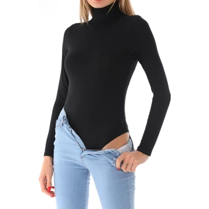 Penye Bizden Kadın Viskon Tam Balıkçı Yaka Çıtçıtlı Zıbın Body-Siyah