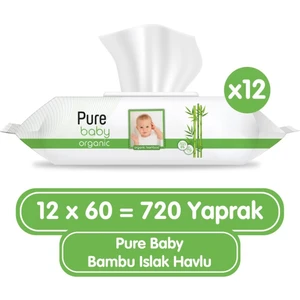 Pure Baby Organik Bambu Özlü Islak Havlu 12×60 (720 Yaprak)