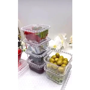Akrilik Şeffaf Boncuklu Kahvaltılık Seti (Tepsisiz)
