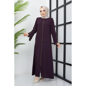 Hafsa Mina Büyük Beden Taş Detaylı Mürdüm Ferace