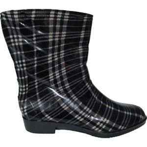 Siyah-Beyaz Çizgili Kadın Poli Kaymaz Taban Yağmur Çizmesi