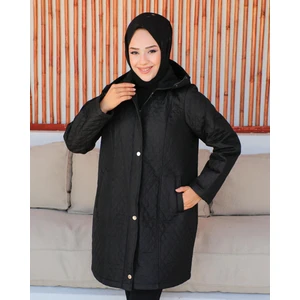 KMK Kombin Kmkkombin Anne Kadın Büyük Beden Ince Baklava Desenli Fermuarlı Çıtçıtlı Içi Polarlı Kapitone Mont