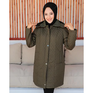 KMK Kombin Kmkkombin Anne Kadın Büyük Beden Ince Baklava Desenli Fermuarlı Çıtçıtlı Içi Polarlı Kapitone Mont