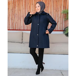 KMK Kombin Kmkkombin Anne Kadın Büyük Beden Ince Baklava Desenli Fermuarlı Çıtçıtlı Içi Polarlı Kapitone Mont