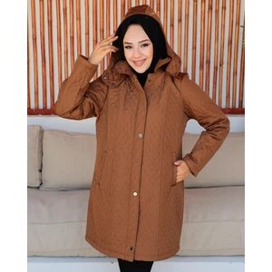 KMK Kombin Kmkkombin Anne Kadın Büyük Beden Ince Baklava Desenli Fermuarlı Çıtçıtlı Içi Polarlı Kapitone Mont