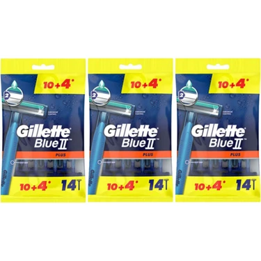 Gillette Blue 2 Plus Kullan At Tıraş Bıçağı 14'lü x 3 Paket Ergonomik Tasarımlı Uzun Ömürlü