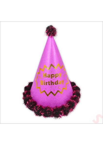 Ponponlu Happy Birthday Şapka, 20CM x 1 Adet - Pembe