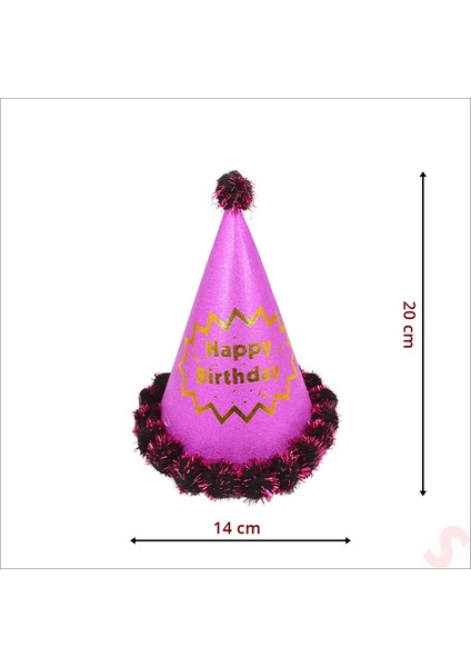Ponponlu Happy Birthday Şapka, 20CM x 1 Adet - Pembe fiyatları