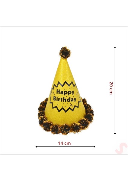 Ponponlu Happy Birthday Şapka, 20CM x 1 Adet - Altın fiyatları