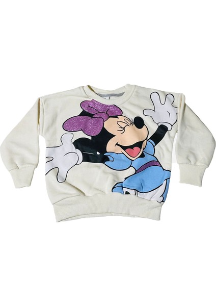 Minnie Mouse Çizgi Karakterli Bej Kız Çocuk Eşofman Pijama Alt Üst Takımı