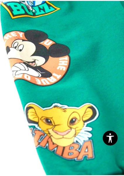 Mickey Mouse Çizgi Karakterli Yeşil Kapüşonlu Erkek Çocuk Eşofman Pijama Alt Üst Takımı