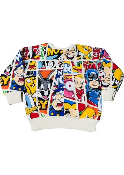 Çizgi Karakterli Krem Erkek Çocuk Eşofman Pijama Alt Üst Takımı