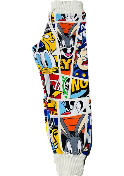 Çizgi Karakterli Krem Erkek Çocuk Eşofman Pijama Alt Üst Takımı
